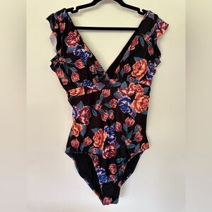 ModCloth | Ruffle Sleeves Multicolored Floral Print One Piece Swimsuit